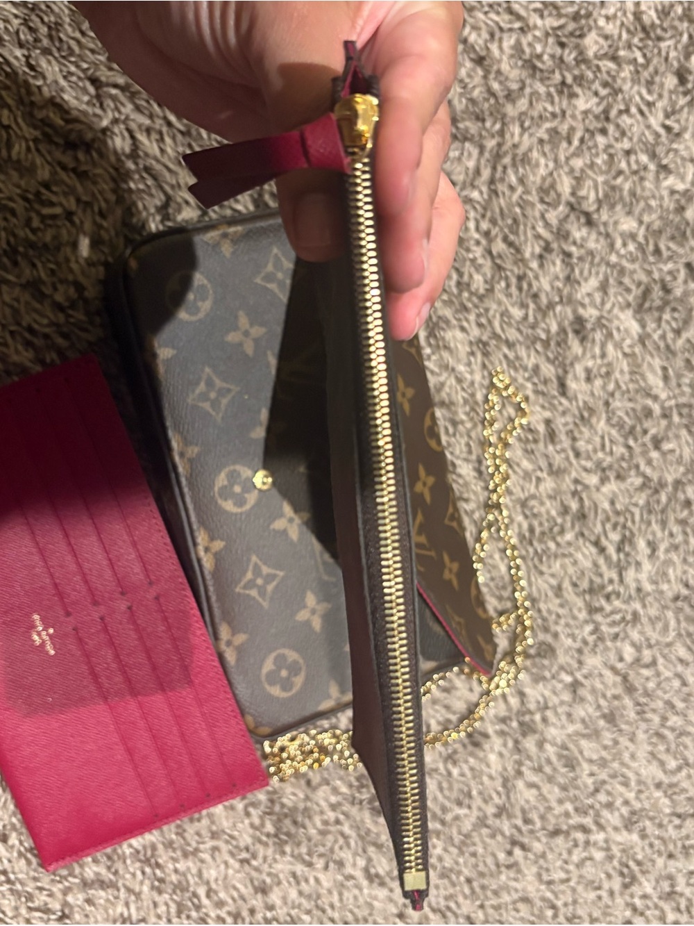 Louis Vuitton Brown Monogram Crossbody Wallet with Gold Chain - Picture 13 of 16